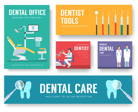 Dental office interior illustration background. Dentist icons concept design 
