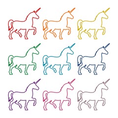 Silhouette of Unicorn Horse line icons set