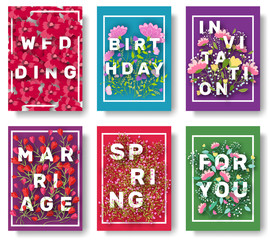 Set of flower poster vector background. Flower wedding invite design