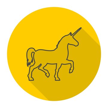 Silhouette of Unicorn Horse line icon with long shadow