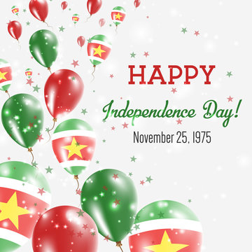 Suriname Independence Day Greeting Card. Flying Balloons in Suriname National Colors. Happy Independence Day Suriname Vector Illustration.