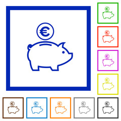 Euro piggy bank framed flat icons