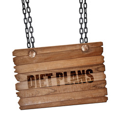 diet plans, 3D rendering, wooden board on a grunge chain