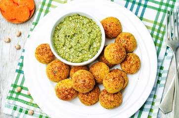 pesto sauce with chickpeas carrots cilantro bites
