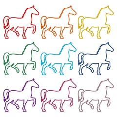 Horse silhouette line icons set 