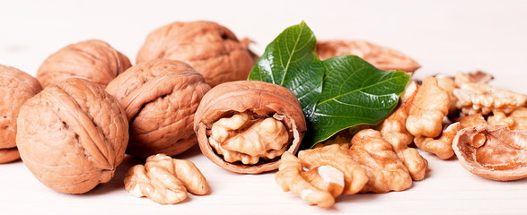 cracked walnut on the table