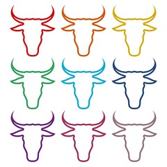 Bull line icons set