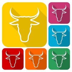 Bull line icons set with long shadow