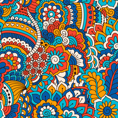 Hand drawn seamless pattern with floral elements. 
