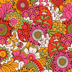 Hand drawn seamless pattern with floral elements. 