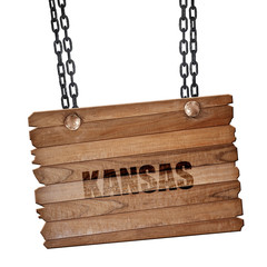  kansas, 3D rendering, wooden board on a grunge chain