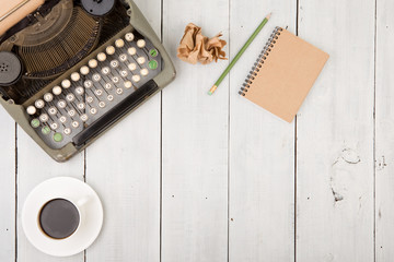 writer's workplace - wooden desk with typewriter - Powered by Adobe