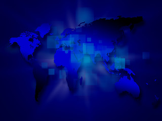 Blue soft global technology background with cube and earth