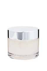 close-up of collagen bottle over white.