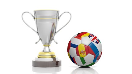 3d rendering of a Golden Silver trophy and soccer ball