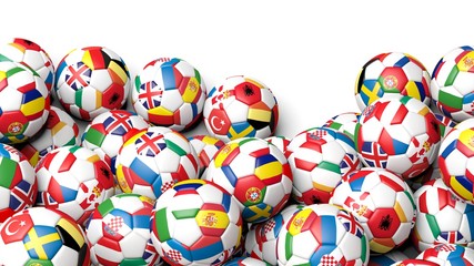 3d rendering Pile of classic soccer balls