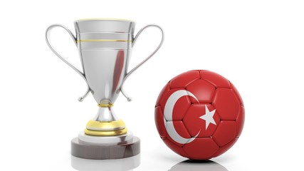 3d rendering of a Golden Silver trophy and soccer ball