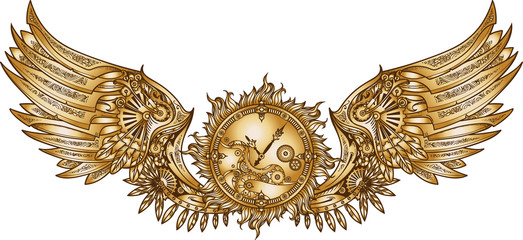 Mechanical wings in steampunk style with clockwork. 