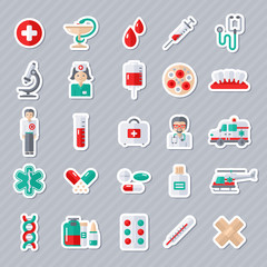 Set of Flat Medical Icons Stickers.