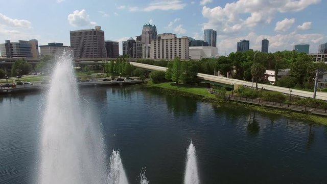 Aerial of downtown Orlando, Florida, as seen from Lake Lucerne