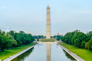 Washington Monument and Reflecting Pool, Washington DC. Tilt-shift effect applied