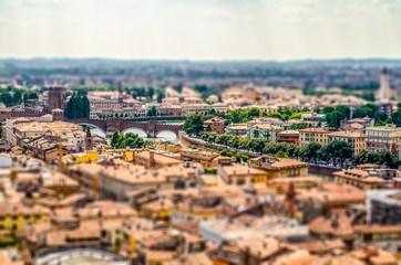 Panoramic View Over Verona, Italy. Tilt-shift effect applied