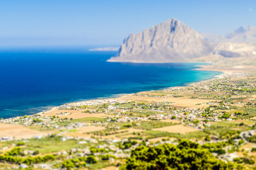 Obraz premium Panoramic View over Sicilian Coastline. Tilt-shift effect applie
