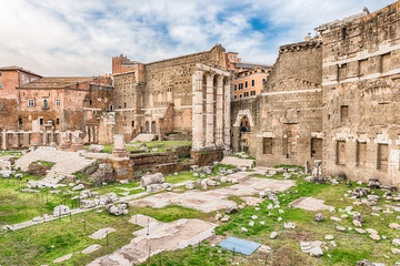 Fototapeta na wymiar Forum of Augustus, ruins in via dei Fori Imperiali, Rome