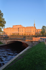View of the Mikhailovsky engineers castle and the bridge with