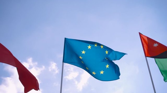 European Union Flag Fluttering in the Sky