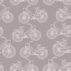 Seamless pattern with outline vintage bicycles