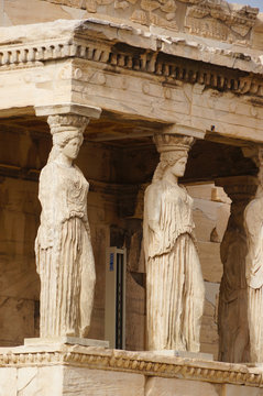 Caryatides of Erechtheion, Acropolis in Athens, Greece.