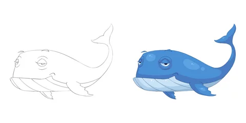 Draagtas Creative Illustration and Innovative Art: Animal Set: Sketch Line Art and Coloring Book: Blue Whale. Realistic Fantastic Cartoon Style Character Design, Wallpaper, Story Background, Card Design   © info@nextmars.com