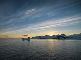 summer sunset in antarctica with beautiful winter background