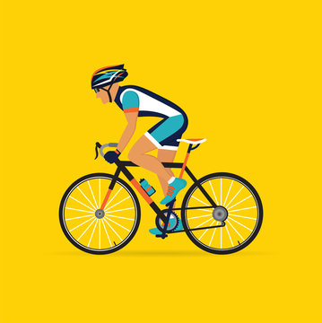 cyclist male on a yellow background.  vector illustration.