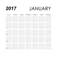 Template of calendar for January 2017
