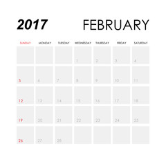 Template of calendar for February 2017
