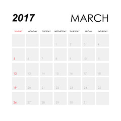 Template of calendar for March 2017
