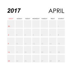 Template of calendar for April 2017
