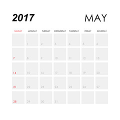 Template of calendar for May 2017
