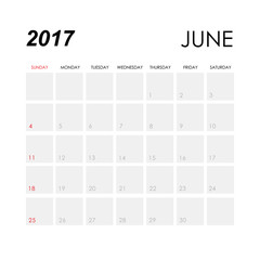 Template of calendar for June 2017

