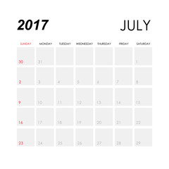 Template of calendar for July 2017
