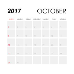 Template of calendar for October 2017
