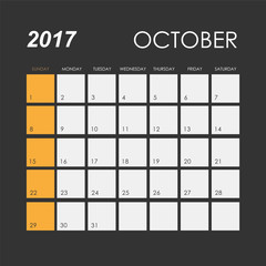 Template of calendar for October 2017
