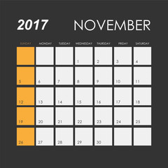 Template of calendar for November 2017
