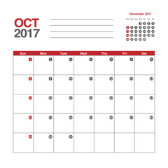 Template of calendar for October 2017
