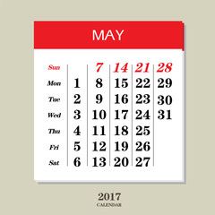 Template of calendar for May 2017
