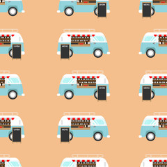 Vector illustration of a retro van,Seamless pattern