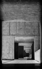 Exterior Building Hallway - Long Modern Exterior Corridor with columns in black and white
