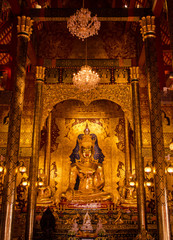 Buddhist church at Chiang Rai, Thailand in dark light